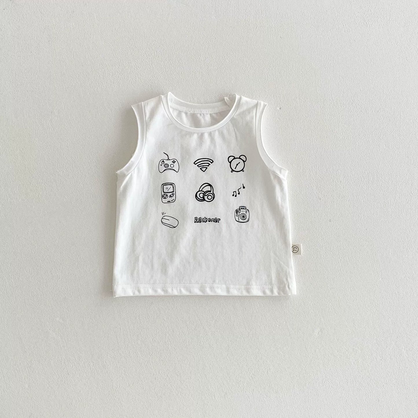 Simple Sleeveless Summer New Children’s Vest, Unisex Baby Cotton Blend Casual icons Pattern Top, MyKids-USA®, Baby & Toddler Tops, MyKids-USA - Size/Age - 73 (6-9M) - Color - White -  -  - TR2505301100-C