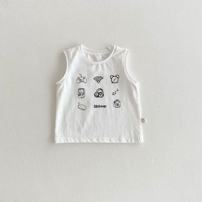 Simple Sleeveless Summer New Children’s Vest, Unisex Baby Cotton Blend Casual icons Pattern Top, MyKids-USA®, Baby & Toddler Tops, MyKids-USA - Size/Age - 73 (6-9M) - Color - White -  -  - TR2505301100-C