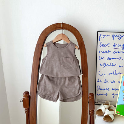 Spring Baby Kids Unisex Top Sleeveless Vest And Shorts Clothing Set