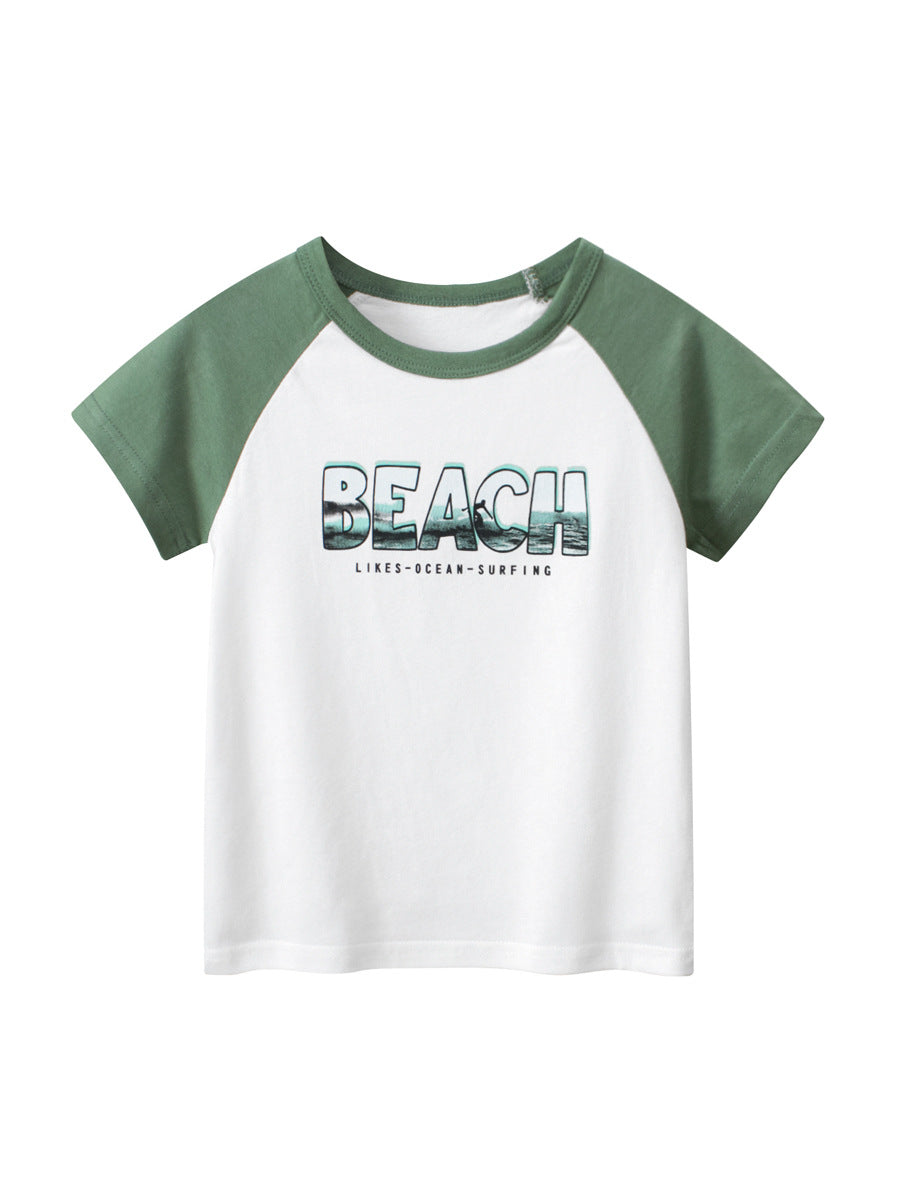 Summer Boys’ Letters Pattern T-shirt in European and American Style, MyKids-USA®, T-Shirts, MyKids-USA - Soze/Age - 100 (2-3Y) - Color - Green -  -  - TR2605162310-A.