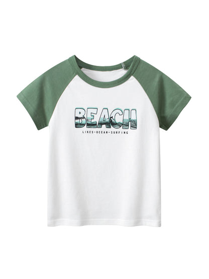 Summer Boys’ Letters Pattern T-shirt in European and American Style, MyKids-USA®, T-Shirts, MyKids-USA - Soze/Age - 100 (2-3Y) - Color - Green -  -  - TR2605162310-A.
