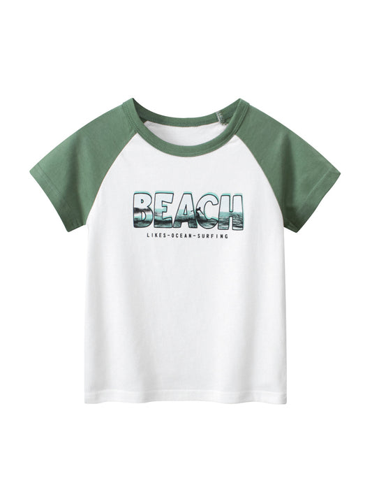 Summer Boys’ Letters Pattern T-shirt in European and American Style, MyKids-USA®, T-Shirts, MyKids-USA - Soze/Age - 100 (2-3Y) - Color - Green -  -  - TR2605162310-A.