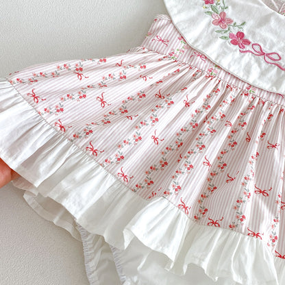 Design Summer Baby Kids Girls Sleeveless Flowers and Striped Pattern Bodysuit Dress