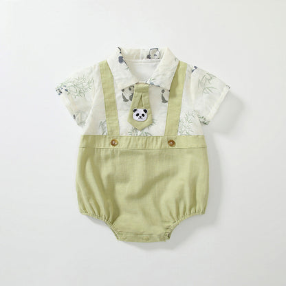 Summer Arrival Baby Boys Short Sleeves Cute Panda Pattern Onesies, MyKids-USA®, Baby One-Pieces, MyKids-USA - Size/Age - 66 (3-6M) - Color - Green -  -  - TR2503251540-A