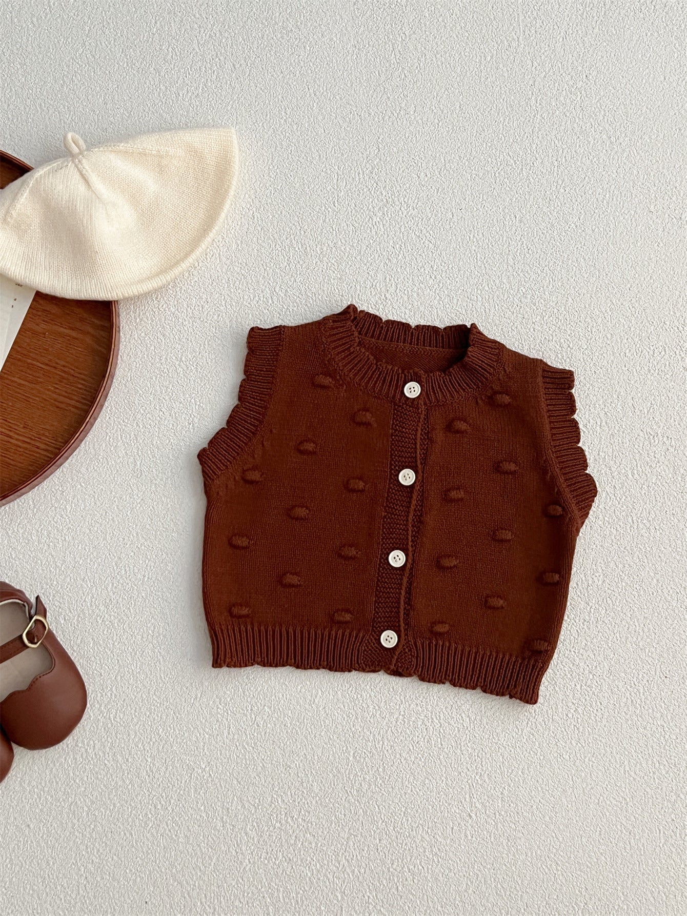 Adorable Infant Baby Girls Bubble Knitted Sleeveless Single Breasted Sweater Vest, MyKids-USA®, Baby & Toddler Outerwear, MyKids-USA - Size/Age - 66 (3-6M) - Color - Brown -  -  - TR2401022136-A