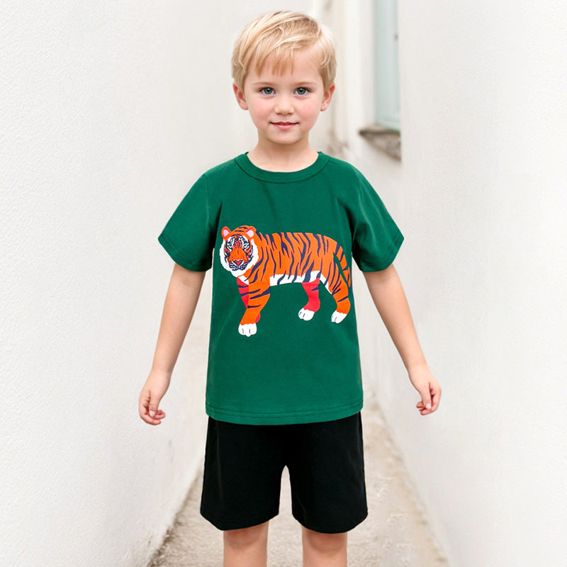 Kids’ Animals Cartoon Pattern Short Sleeves T-shirt in European and American Style for Summer, MyKids-USA®, Baby & Toddler Tops, MyKids-USA - Size/Age - 90 (12-24M) - Color - Green -  -  - TR2503032253-B