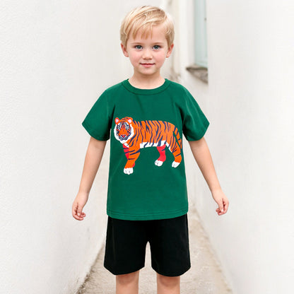 Kids’ Animals Cartoon Pattern Short Sleeves T-shirt in European and American Style for Summer, MyKids-USA®, Baby & Toddler Tops, MyKids-USA - Size/Age - 90 (12-24M) - Color - Green -  -  - TR2503032253-B