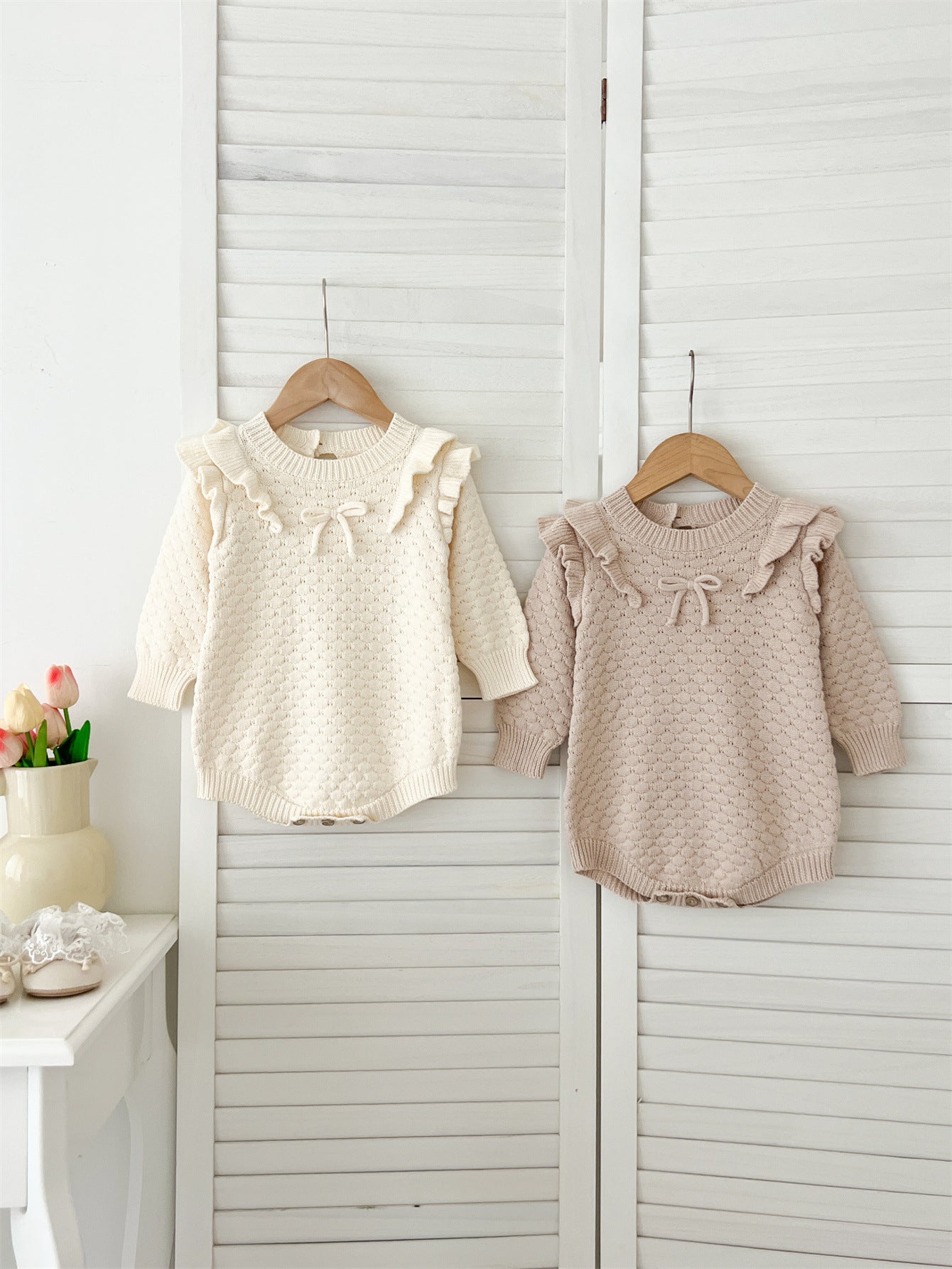 Autumn Arrival Baby Girls Long Sleeves Geomatric Design Solid Color Crew Neck Knitted Onesies, MyKids-USA®, Baby One-Pieces, MyKids-USA -  -  -  -  -  -  - 