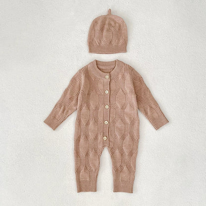Autumn and Spring Arrival Unisex Baby’s Solid Color Geometric Pattern Knitted Rompers, MyKids-USA®, Baby One-Pieces, MyKids-USA - Size/Age - 73 (6-9M) - Color - Khaki -  -  - TR2507312316-C