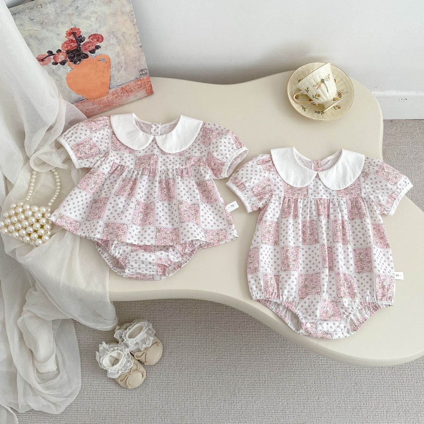 Summer Girls Flowers and Dots Pattern Short Sleeves Onesies and Clothing Set – Princess Sister Matching Set, MyKids-USA®, Baby & Children's Outfits, MyKids-USA -  -  -  -  -  -  - .