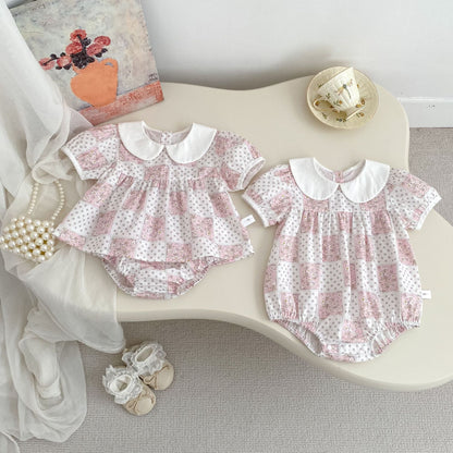 Summer Girls Flowers and Dots Pattern Short Sleeves Onesies and Clothing Set – Princess Sister Matching Set, MyKids-USA®, Baby & Children's Outfits, MyKids-USA -  -  -  -  -  -  - .
