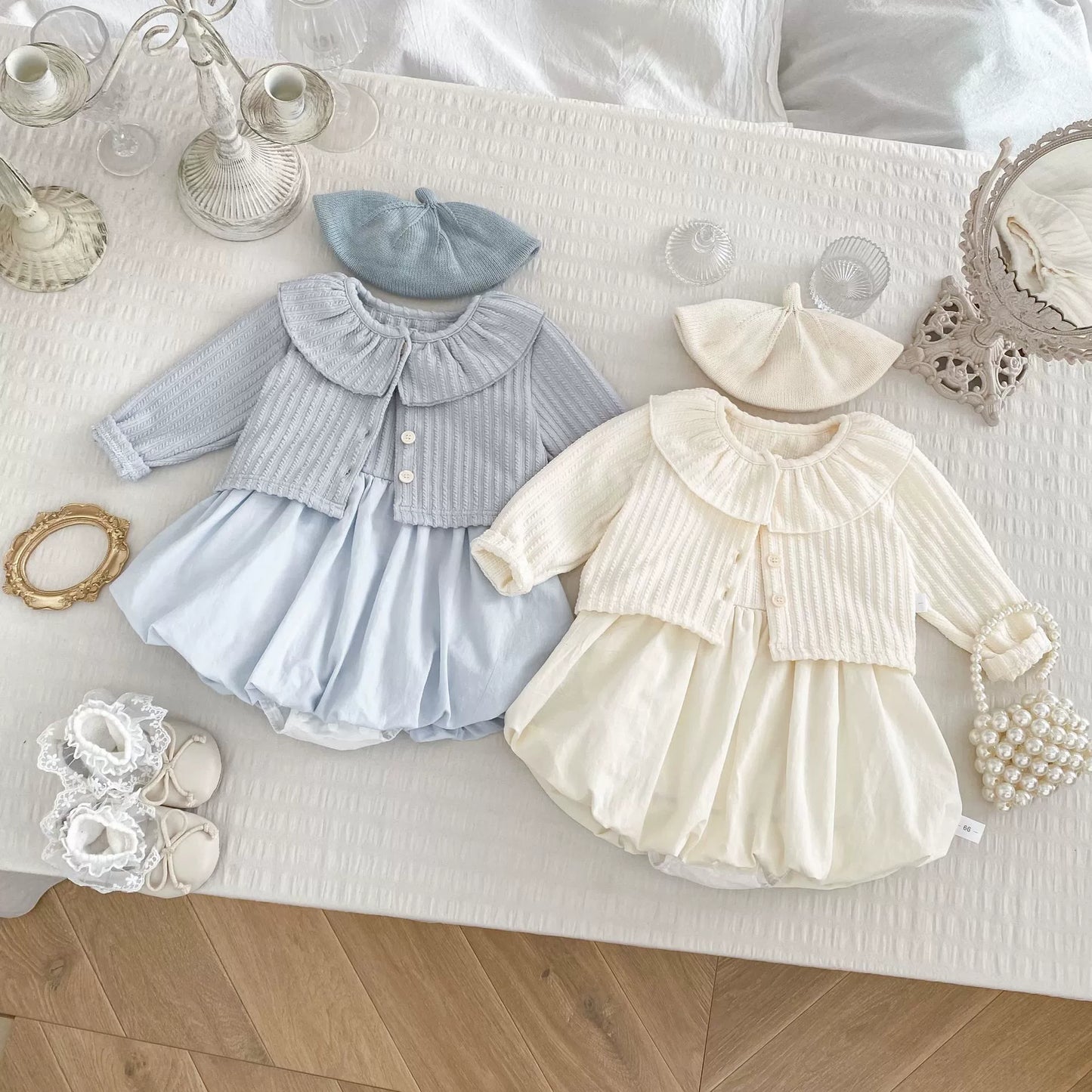 Spring and Autumn Baby Kids Girls Solid Color Long Sleeves Beige Cardigan and Sleeveless Onesies Clothing Set, MyKids-USA®, Baby & Toddler Outfits, MyKids-USA -  -  -  -  -  -  - 