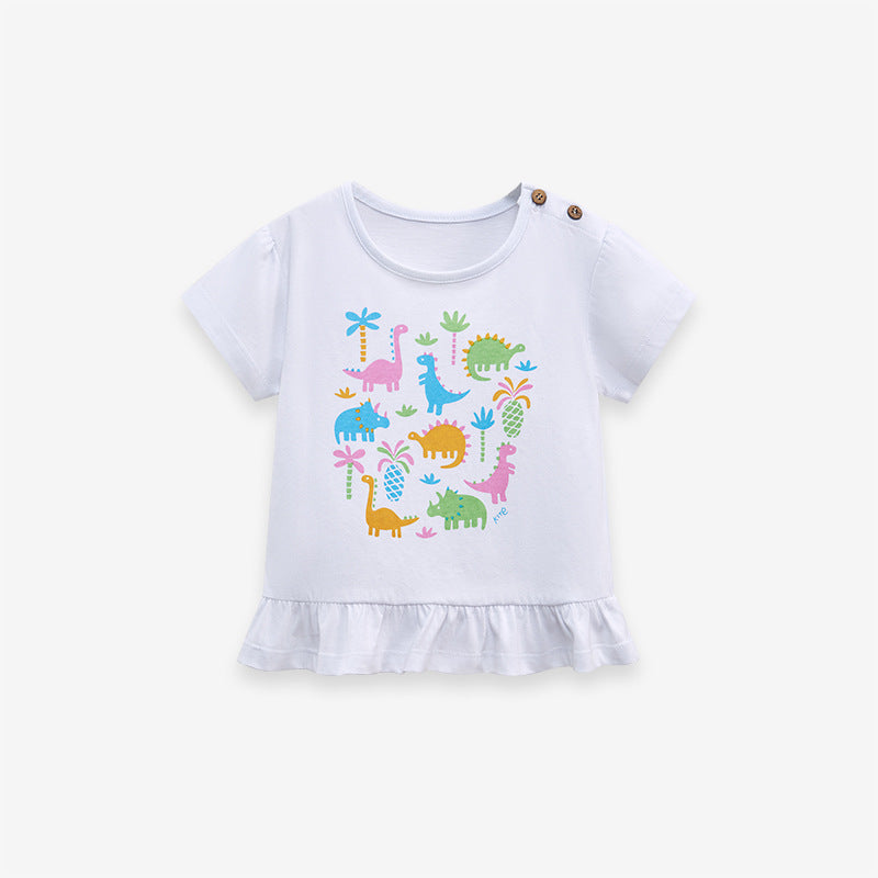 Girls’ Clothing Summer Collection – Dinosaurs And Plants Pattern Children’s T-Shirt Dress, MyKids-USA®, Baby & Toddler Tops, MyKids-USA - Size/Age - 90 (12-24M) - Color - White -  -  - TR2312282213-A