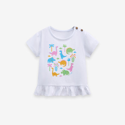 Girls’ Clothing Summer Collection – Dinosaurs And Plants Pattern Children’s T-Shirt Dress, MyKids-USA®, Baby & Toddler Tops, MyKids-USA - Size/Age - 90 (12-24M) - Color - White -  -  - TR2312282213-A