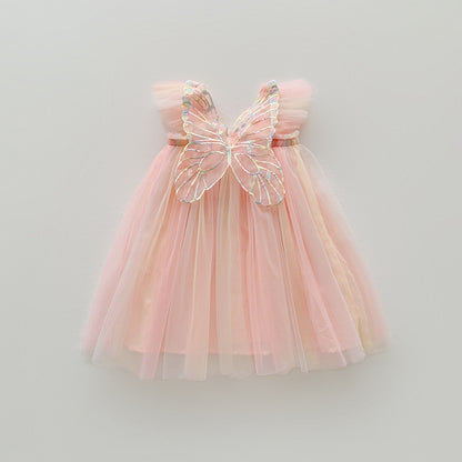Summer Baby Kids Girls Fly Sleeves Butterfly Pattern Gradient Tulle Dress, MyKids-USA®, Baby & Children's Dresses, MyKids-USA - Size/Age - 80 (9-12M) - Color - Apricot -  -  - TR2605152316-A.
