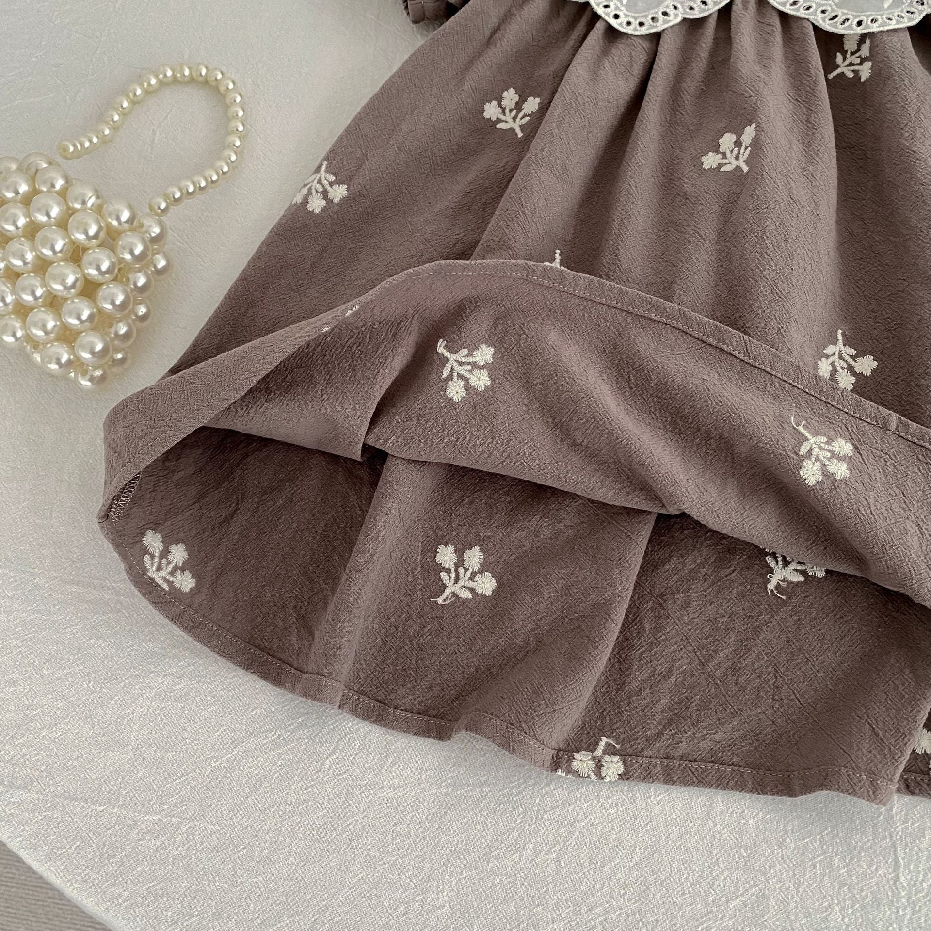 Summer Girls Simple Flowers Embroidery Pattern Short Sleeves Onesies and Girls’ Dress – Princess Sister Matching Set, MyKids-USA®, Baby & Toddler Dresses, MyKids-USA -  -  -  -  -  -  - 