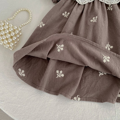 Summer Girls Simple Flowers Embroidery Pattern Short Sleeves Onesies and Girls’ Dress – Princess Sister Matching Set, MyKids-USA®, Baby & Toddler Dresses, MyKids-USA -  -  -  -  -  -  - 