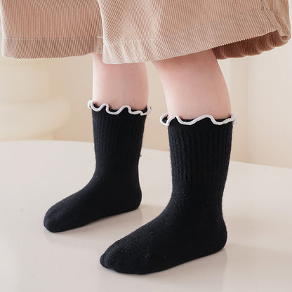 Baby Kids Girls Solid Color Comfortable Ruffle Fringe Crew Socks
