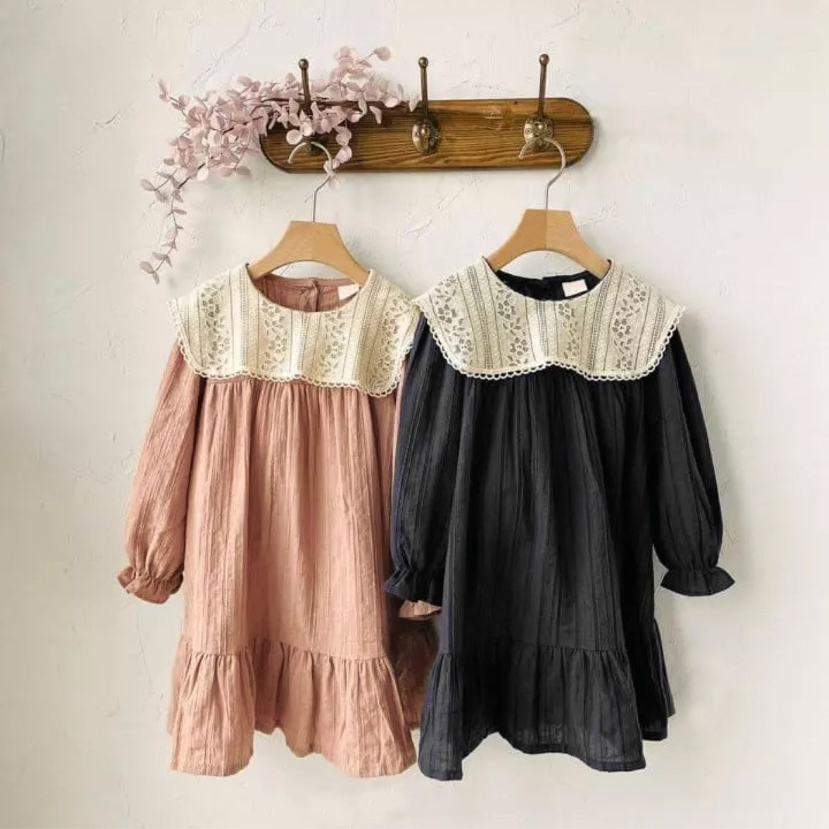 MyKids-USA® Autumn Lace Trim Baby Kids Girls Princess Color Patchwork Long Sleeves Dress