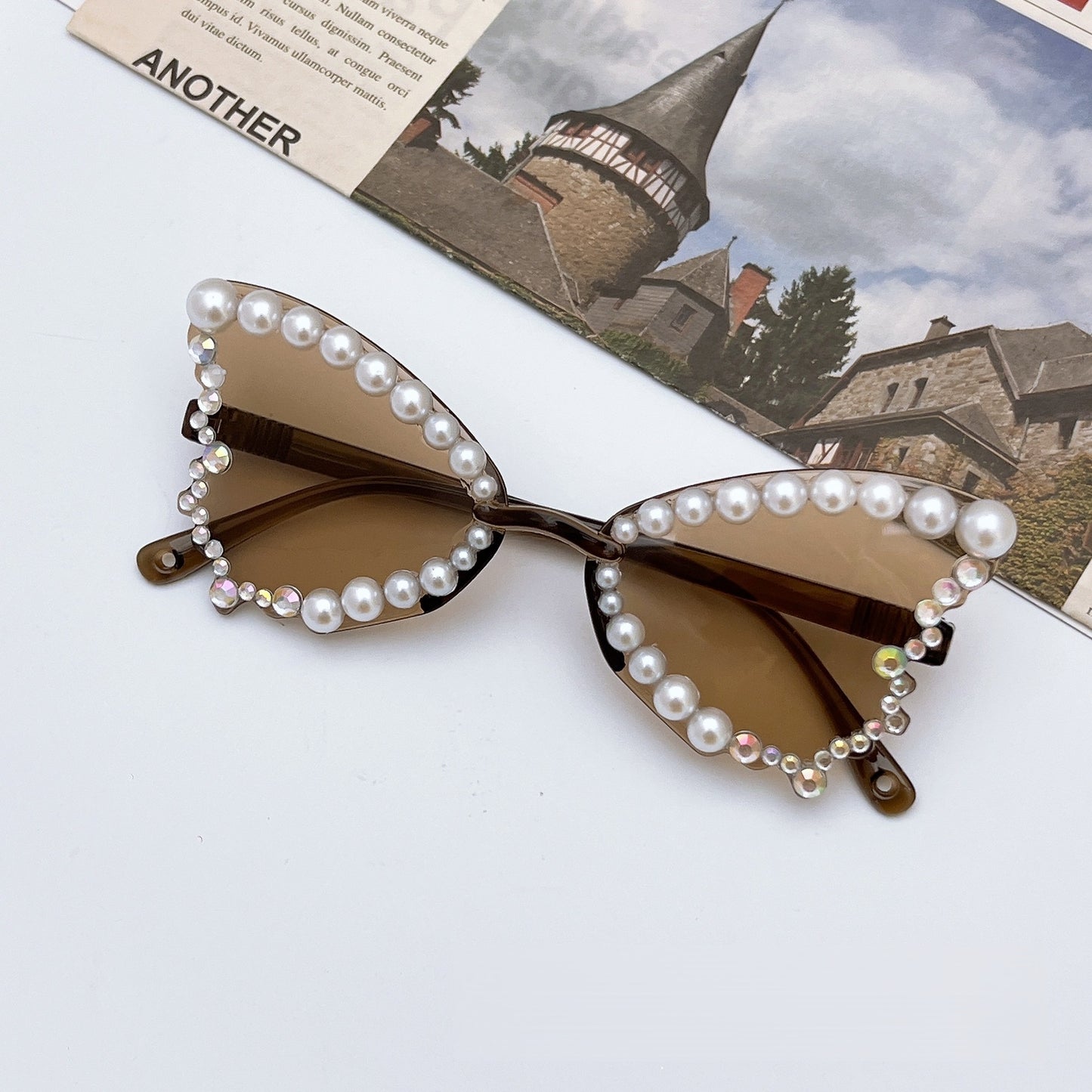 Trendy Butterfly Frame Sunglasses – Pearl-Adorned Party Sunglasses for Girls, MyKids-USA®, Sunglasses, MyKids-USA - Size/Age - Average Size (0-12Y） - Color - Brown -  -  - TR2601281022-C.