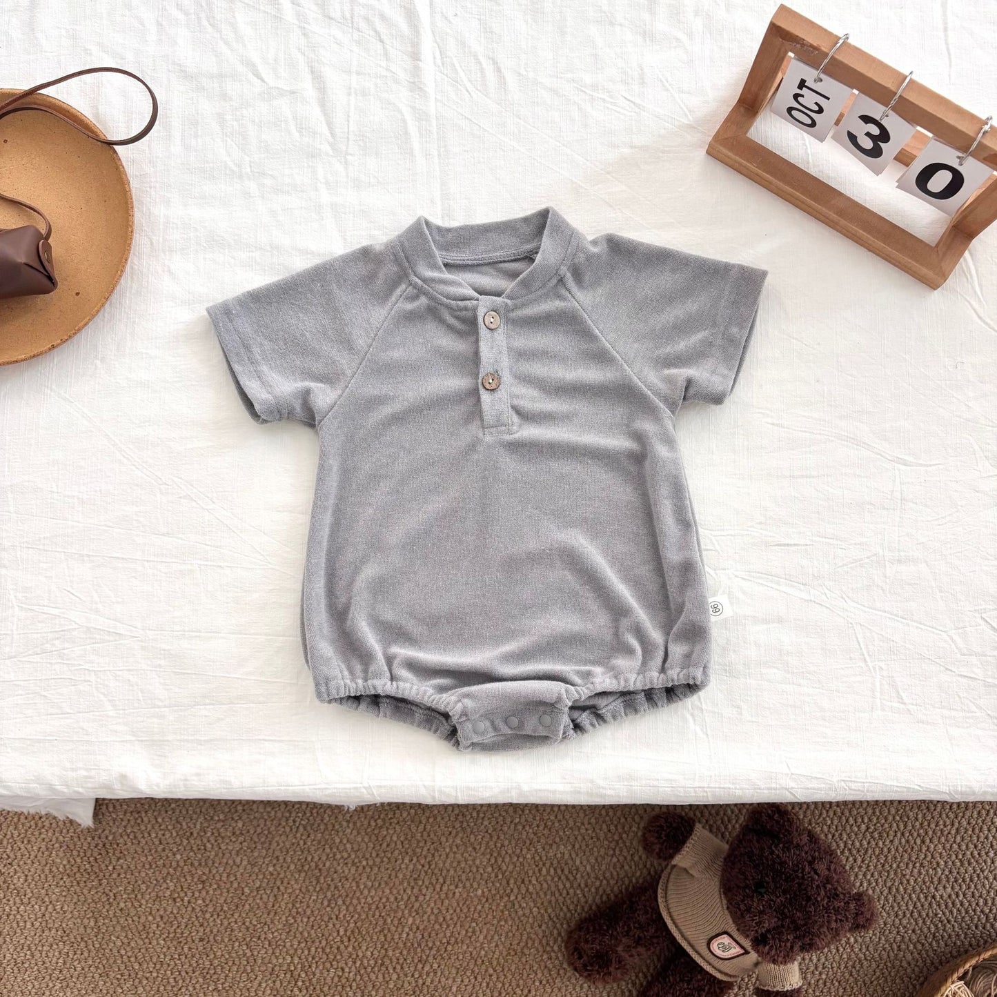 Summer Arrival Baby Unisex Casual Solid Color Short Sleeves Onesies, MyKids-USA®, Baby One-Pieces, MyKids-USA - Size/Age - 66 (3-6M) - Color - Grey -  -  - TR2505301131-A