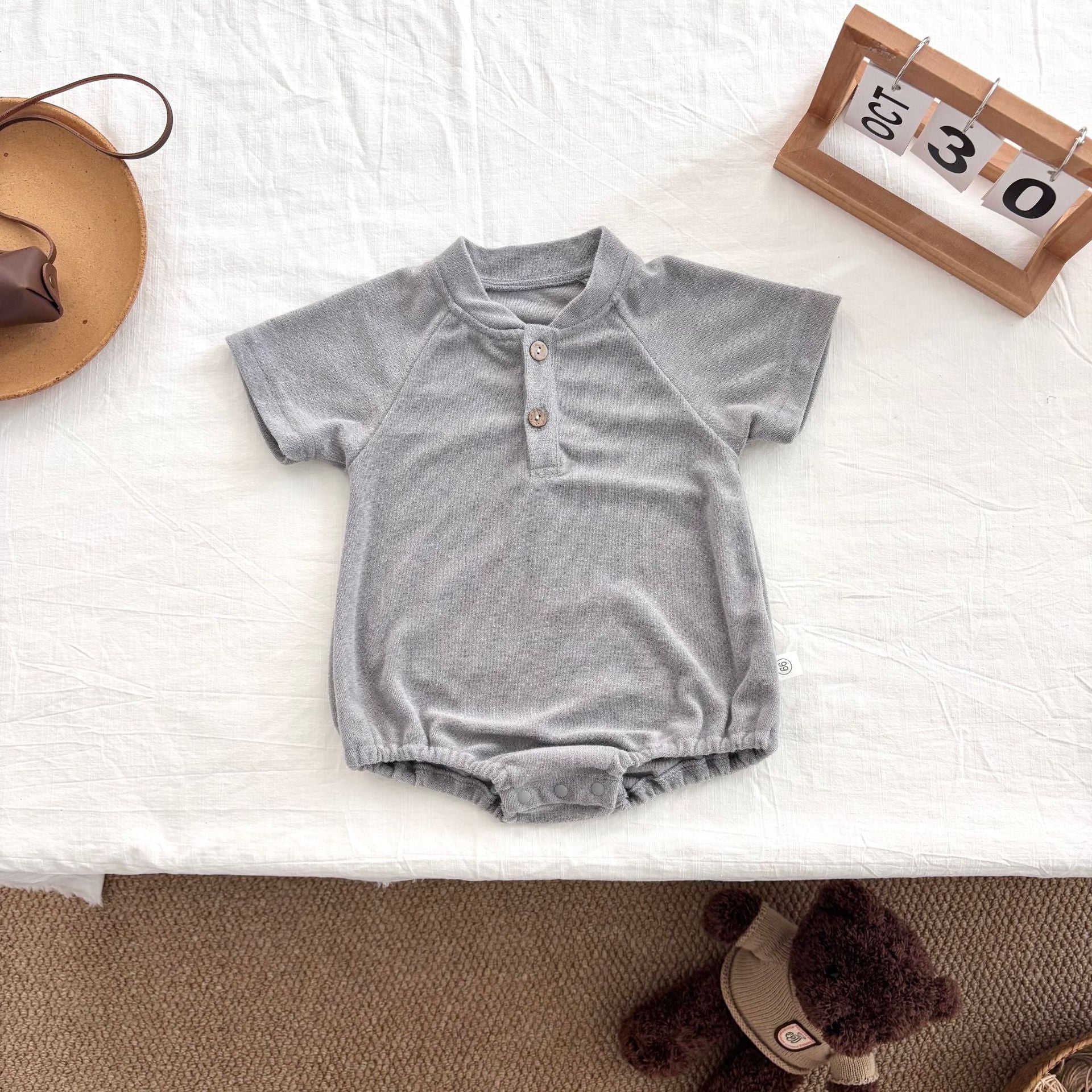 Summer Arrival Baby Unisex Casual Solid Color Short Sleeves Onesies, MyKids-USA®, Baby One-Pieces, MyKids-USA - Size/Age - 66 (3-6M) - Color - Grey -  -  - TR2505301131-A