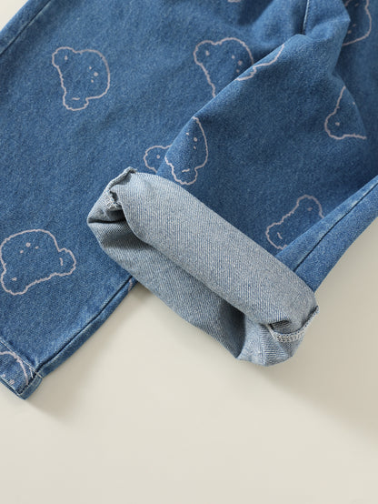 MyKids-USA® Arrival Autumn Girls Teddy Bears Pattern Jeans