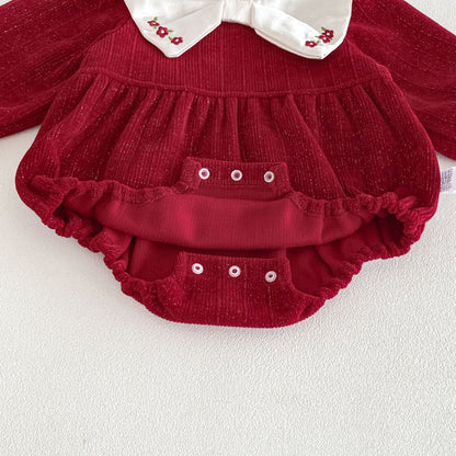 MyKids-USA® Autumn Arrival Baby Girls Long Sleeves Cute Fruits Embroidered Pattern Color Patchwork Bodysuit