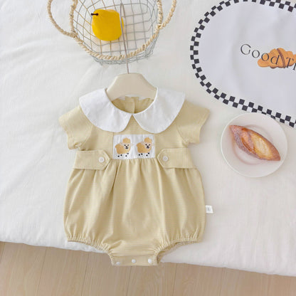 Summer Arrival Baby Girls Cute Short Sleeves Animals Embroidered Pattern Onesies with Peter Pan Collar, MyKids-USA®, Baby One-Pieces, MyKids-USA -  -  -  -  -  -  - 