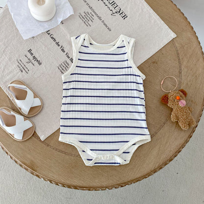 Hot Selling Summer Baby Kids Unisex Striped Pattern Sleeveless Onesies, MyKids-USA®, Baby One-Pieces, MyKids-USA - Size/Age - 66 (3-6M) - Color - Blue -  -  - TR2505190950-A