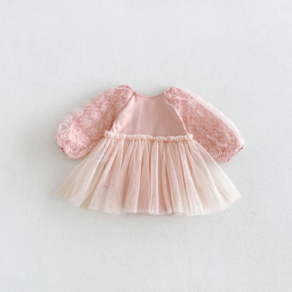 MyKids-USA® Autumn Arrival Baby Girls Long Sleeves Cute Tulle Patchwork Bodysuit Dress