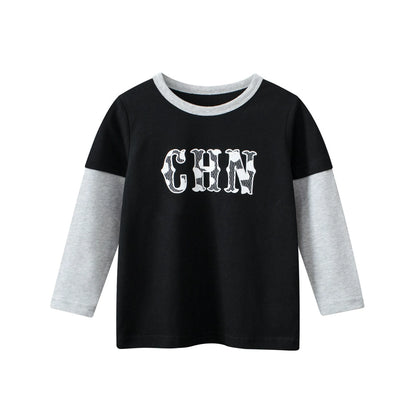 Autumn Baby Kids Boys Letters Print Long Sleeves Crew Neck Color Patchwork Top Shirt, MyKids-USA®, Baby & Toddler Tops, MyKids-USA - Size/Age - 90 (12-24M) - Color - Black -  -  - TR2508132126-A