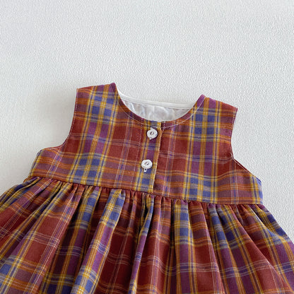 Design Summer Baby Kids Girls Sleeveless Plaid Pattern Bodysuit