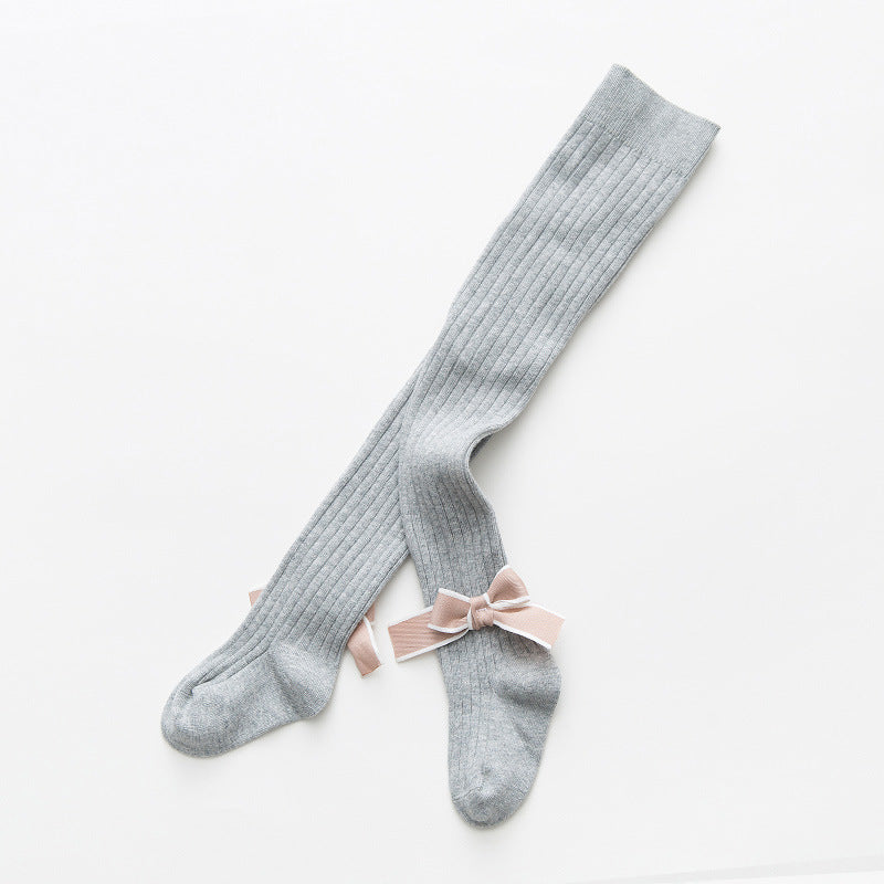 Baby Girls Kids Solid Color Striped Pattern Design Double Bows Pantyhose, MyKids-USA®, Baby & Toddler Socks & Tights, MyKids-USA -  -  -  -  -  -  - 