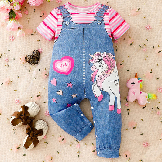Design Summer Baby Kids Girls Short Sleeves Cartoon Pattern Rompers, MyKids-USA®, Baby & Children's One-Pieces, MyKids-USA - Size/Age - 59 (0-3M) - Color - Blue -  -  - TR2606052109-A.