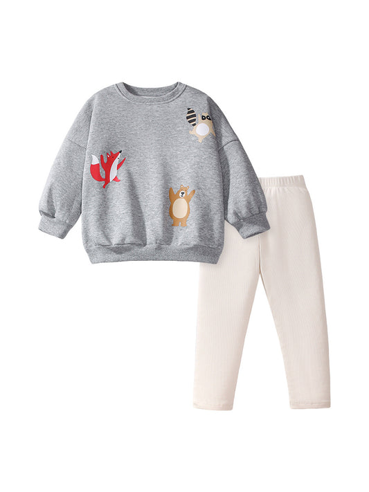 Spring and Autumn Girls Vivid Cartoon Animals Print Long Sleeves Crew Neck Top Sweatshirt and Solid Color Pants Clothing Set, MyKids-USA®, Baby & Toddler Outfits, MyKids-USA -  -  -  -  -  -  - 