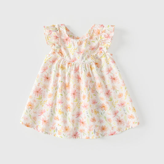 Summer Arrival Colorful Flowers Pattern Fly Sleeves Dress for Stylish Girls, MyKids-USA®, Baby & Children's Dresses, MyKids-USA - Size/Age - 80 (9-12M) - Color - Pink -  -  - TR2605062009-A.