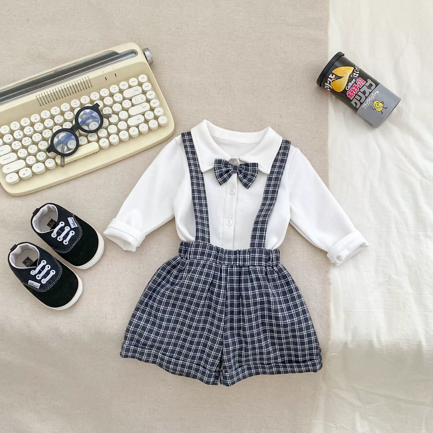 Spring and Autumn Baby Kids Boys Butterfly-bow Decorated Shirt and Sleeveless Plaid Strap Overalls Clothing Set, MyKids-USA®, Baby & Toddler Outfits, MyKids-USA - Size/Age - 66 (3-6M) - Color - Black -  -  - TR2509022158-A