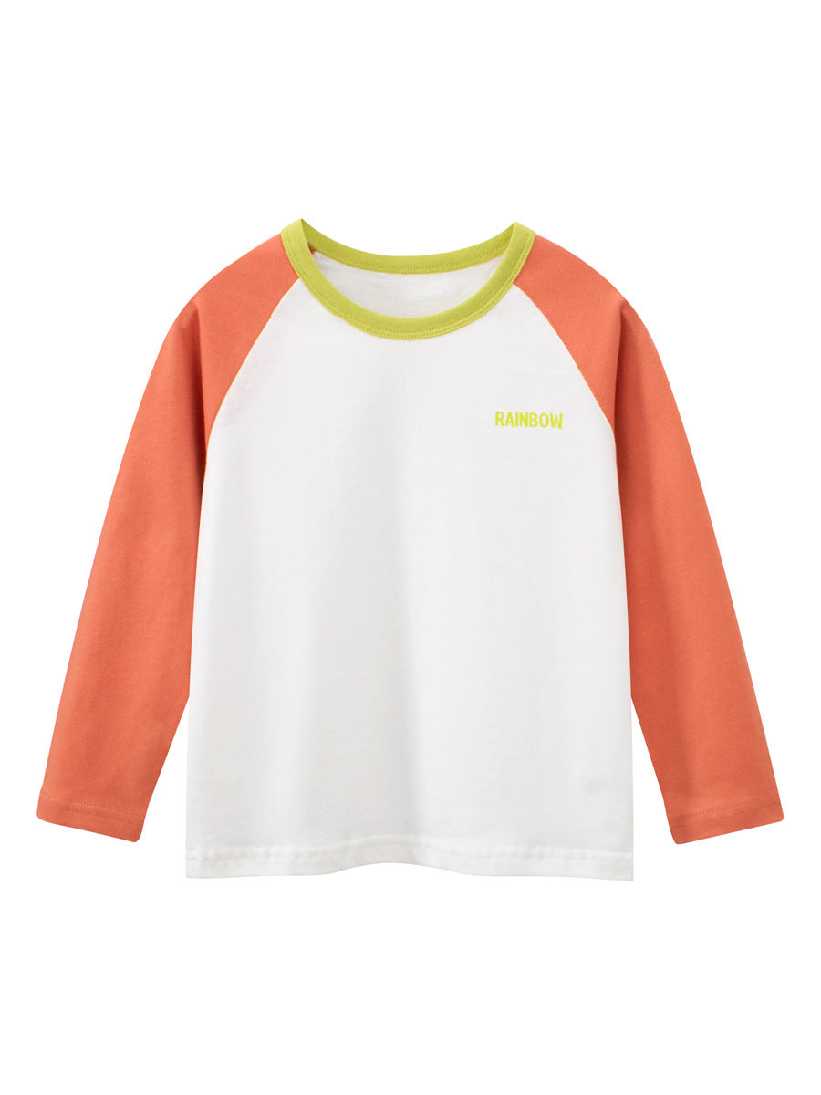 Autumn Baby Kids Girls Letters Pattern Print Long Sleeves Crew Neck Color Patchwork Top Shirt, MyKids-USA®, Baby & Toddler Tops, MyKids-USA - Size/Age - 90 (12-24M) - Color - Orange -  -  - TR2508242204-B