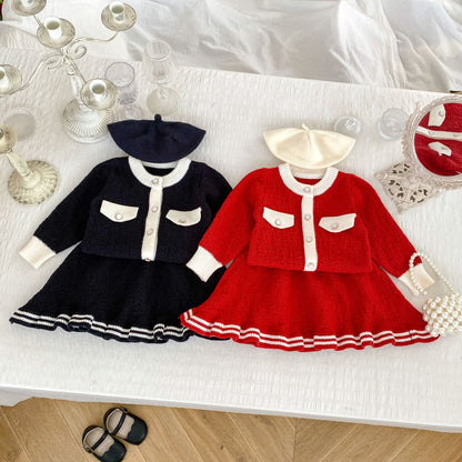 Arrival Autumn Baby Girls Long Sleeves Simple Color Patchwork Knitted Cardigan and Skirt – Clothing Set, MyKids-USA®, Baby & Toddler Dresses, MyKids-USA -  -  -  -  -  -  - 