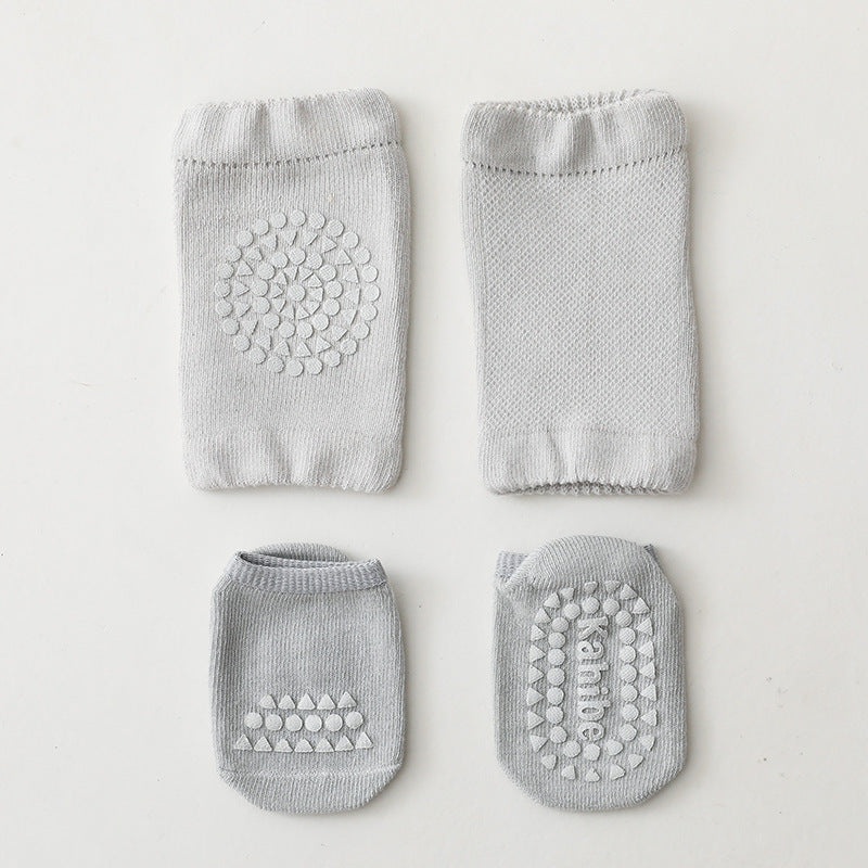 Spring and Autumn Baby Unisex Breathable Plain Anti-slip Socks and Knee Sleeves Sets, MyKids-USA®, Baby & Toddler Socks & Tights, MyKids-USA - Size/Age - S (0-1Y) - Color - Grey -  -  - TR2509292249-D