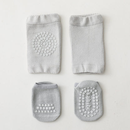 Spring and Autumn Baby Unisex Breathable Plain Anti-slip Socks and Knee Sleeves Sets, MyKids-USA®, Baby & Toddler Socks & Tights, MyKids-USA - Size/Age - S (0-1Y) - Color - Grey -  -  - TR2509292249-D
