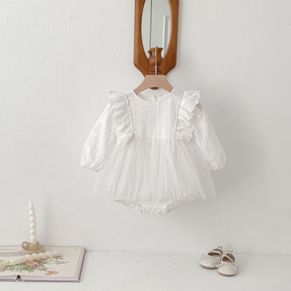 Spring Arrival Baby Girls Cute Floral Embroidered Pattern and Tulle Patchwork Long Sleeves Onesies, MyKids-USA®, Baby One-Pieces, MyKids-USA -  -  -  -  -  -  - 