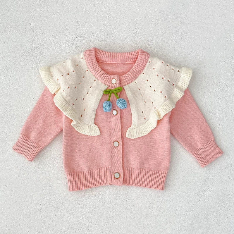 Autumn Arrival Baby Girls Comfortable Color Patchwork Knitted Long Sleeves Cardigan, MyKids-USA®, Cardigans, MyKids-USA - Size/Age - 66 (3-6M) - Color - Pink -  -  - TR2507252049-B