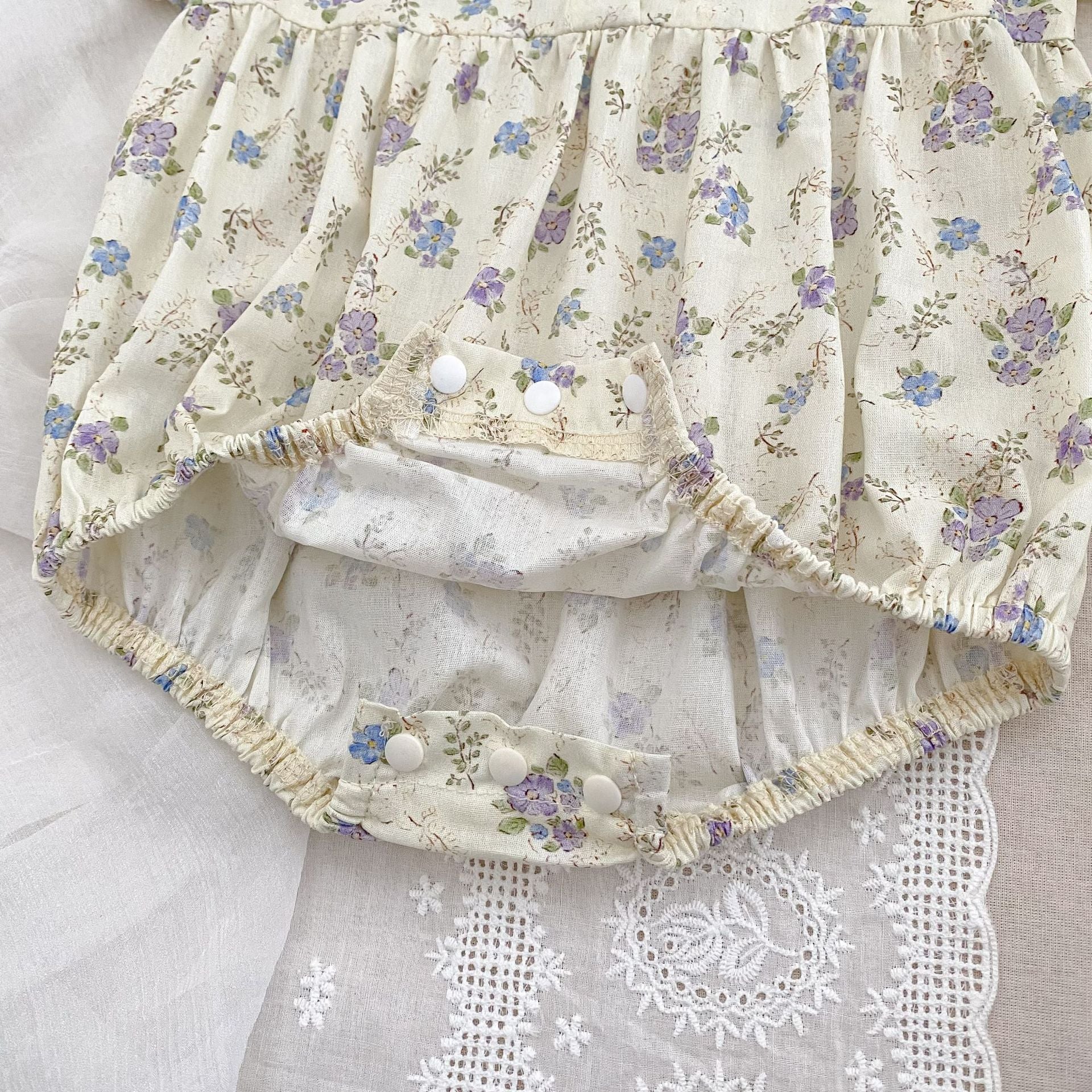 Summer Arrival Baby Girls Vintage Short Sleeves Floral Pattern bodysuit with Hollow-out Collar, MyKids-USA®, Baby One-Pieces, MyKids-USA -  -  -  -  -  -  - .