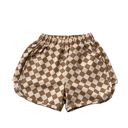 Baby Checkerboard Pattern Casual Summer Shorts