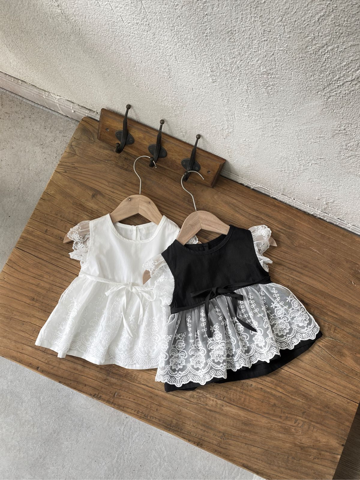 Summer Baby Kids Girls Lace Fly Sleeves Color Patchwork Dress