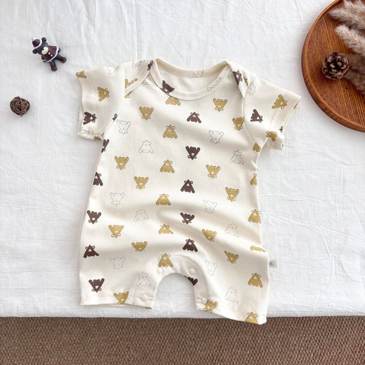 Summer Arrival Baby Boys and Girls Short Sleeves Crew Neck Animals Cartoon Pattern Rompers