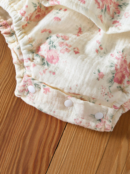 Design Summer Baby Kids Girls Sleeveless Flowers Pattern Bodysuit with Hat