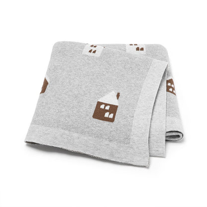 Hot Selling: Spring/Summer Arrival Knitted Cute Little House Soft Baby Blanket, Perfect For Newborn Boys And Girls, MyKids-USA®, Blanket, MyKids-USA - Size/Age - Kids & Adult (Average Size) - Color - Grey -  -  - TR2403282206-C